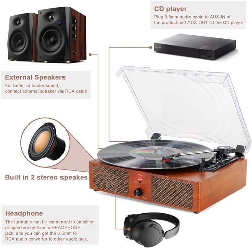 Bluetooth Record Player 3 Speed Belt Driven Record Player